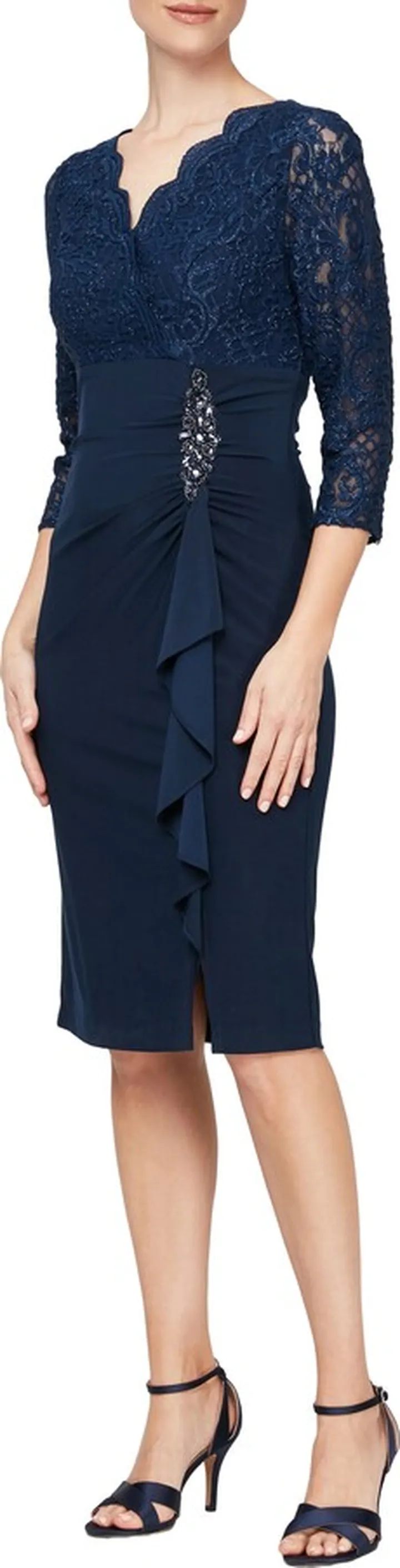 Beaded Scallop Lace Sheath Dress