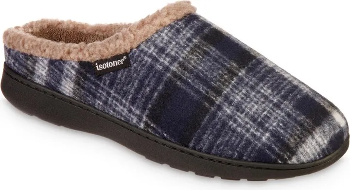 Isotoner Men's Advanced Memory Foam Plaid Berkley Hoodback Comfort Slippers