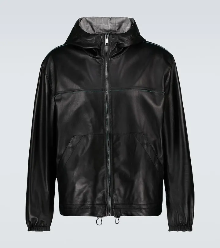 Reversible hooded leather jacket