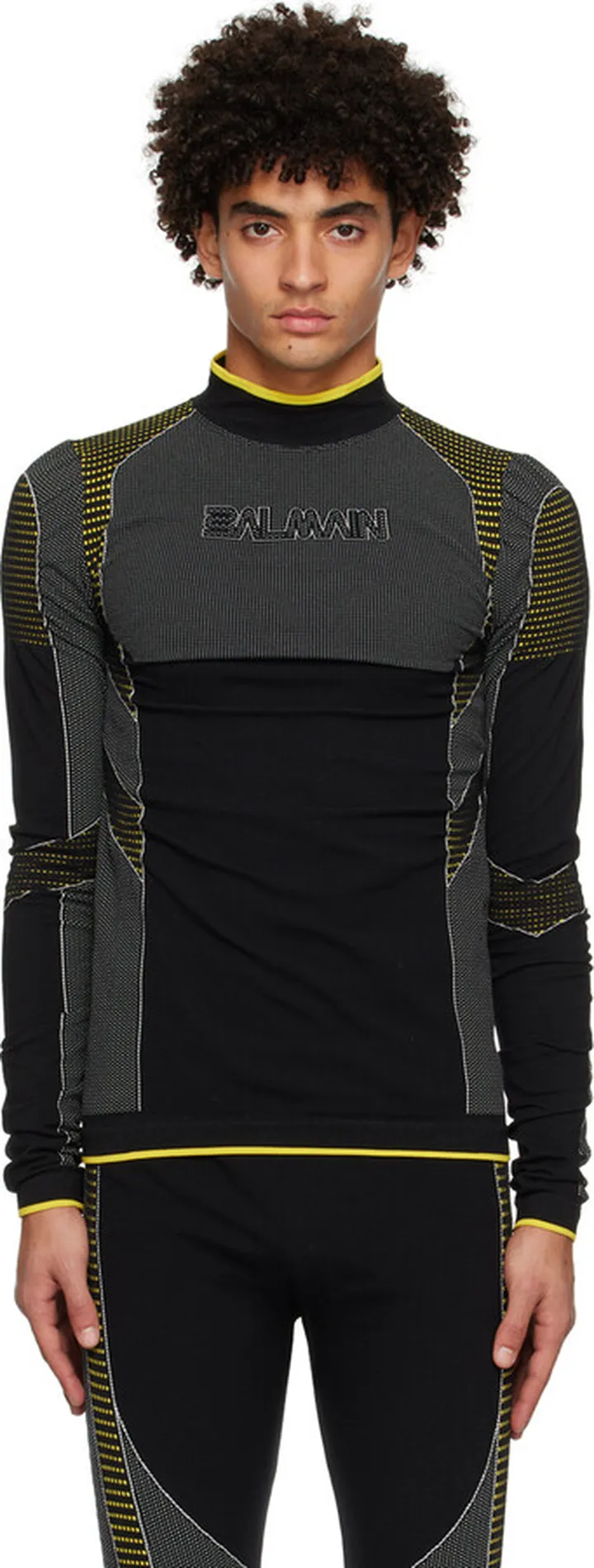Balmain Black & Yellow Seamless Long Sleeve T-Shirt