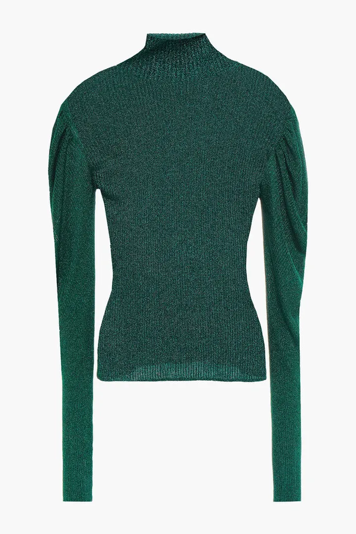 Metallic ribbed-knit turtleneck sweater