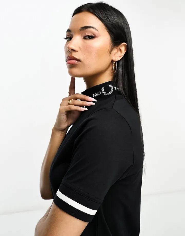 Fred Perry branded high neck t-shirt in black