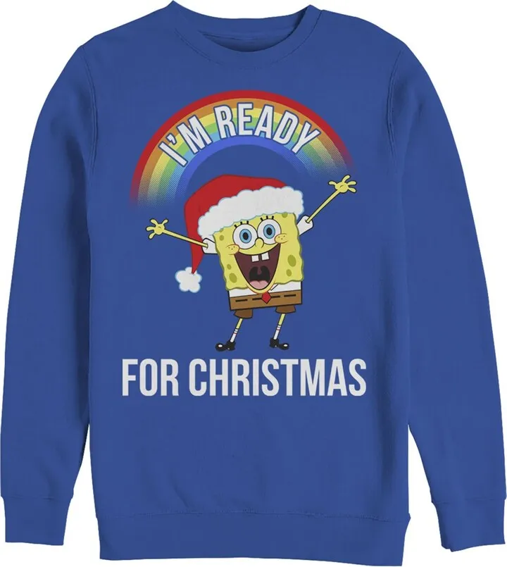 Men's SpongeBob SquarePants Christmas I'm Ready Rainbow Sweatshirt - Royal Blue - 3X Large