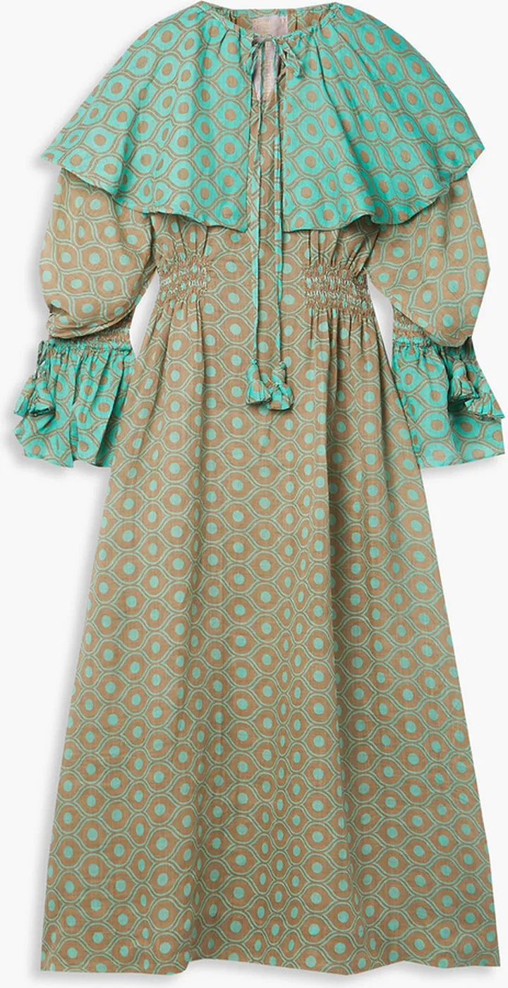 Ruffled printed linen maxi dress