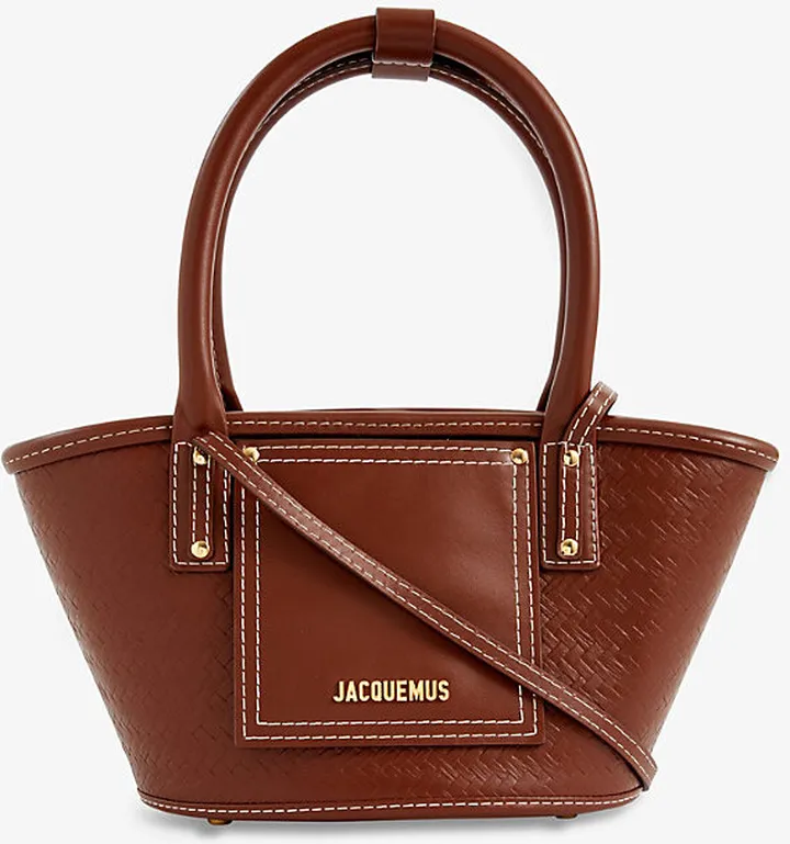Womens Weave Embossed Brown Le Petit Panier Soli Cuir Leather Tote bag