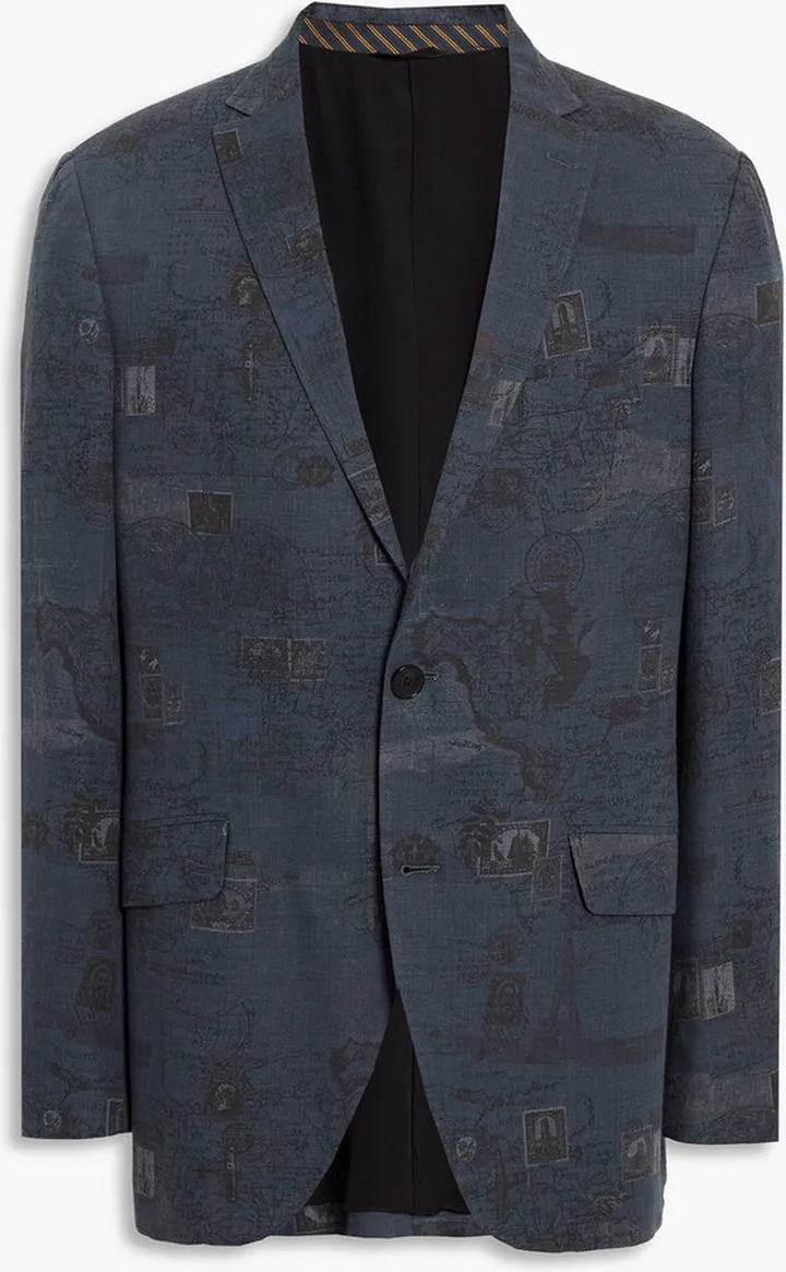 Printed cotton and wool-blend blazer