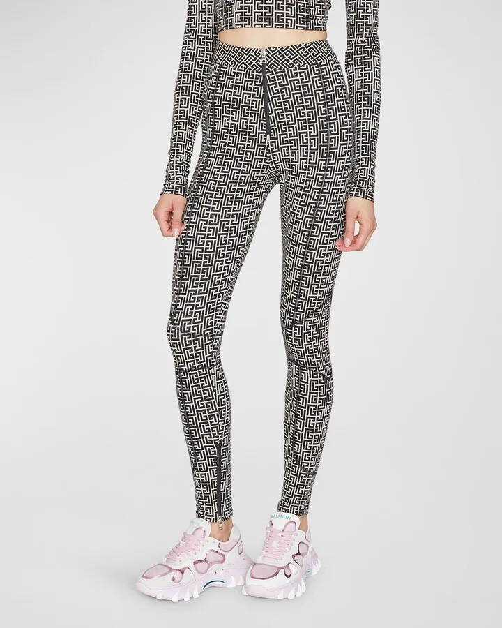 Monogram Jersey Zip-Hem Leggings