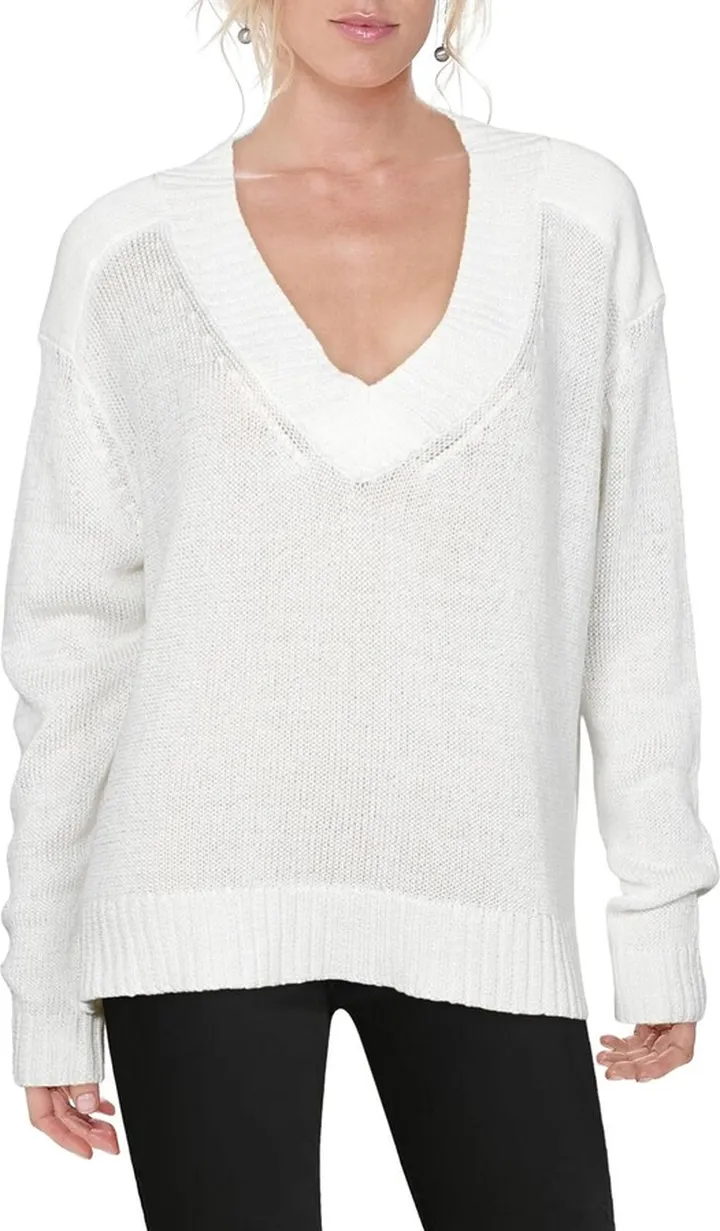Womens Sheer Knit V-Neck Sweater
