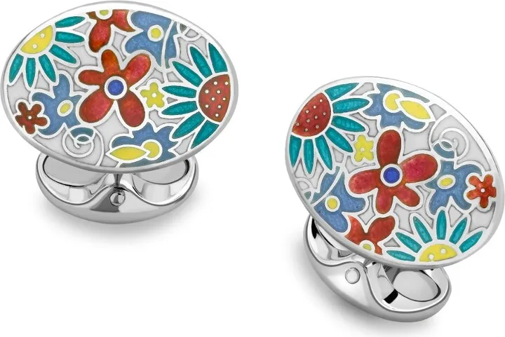 Deakin & Francis - Deakin & Francis Sterling Silver Multicolour Enamel Floral Cufflinks