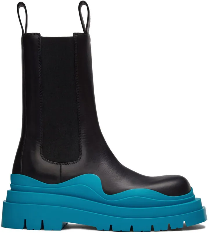 Bottega Veneta Black & Blue Tire Chelsea Boots