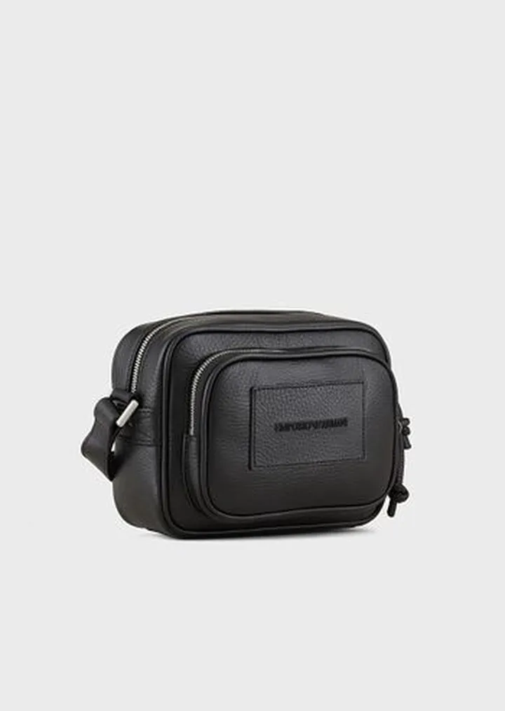 Tumbled-leather camera case with shoulder strap