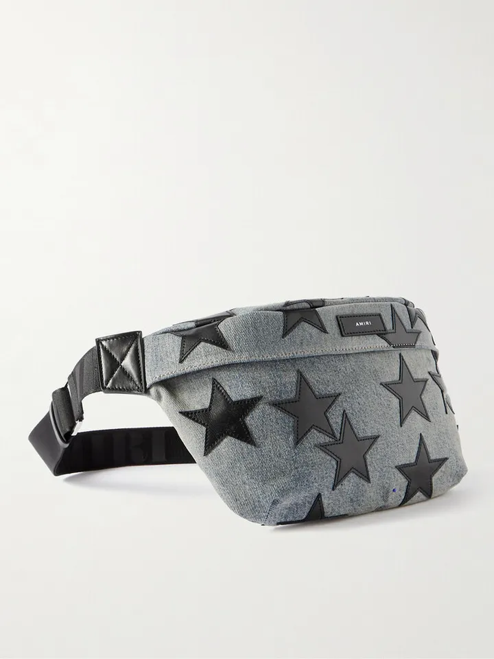 Chemist Leather-Trimmed Denim Belt Bag