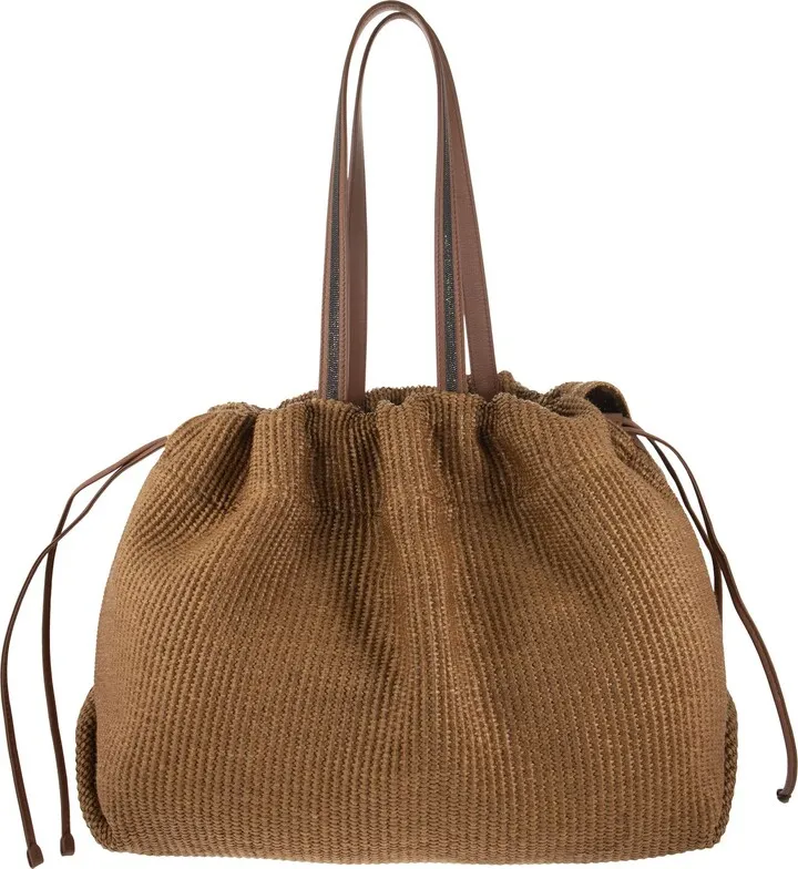 Fabric Shopper Bag With Shiny Handles