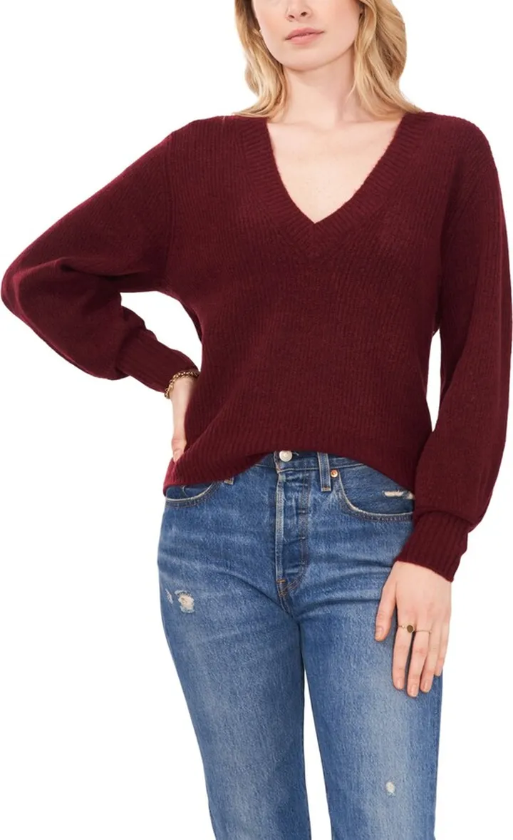 1.state Women's Long Sleeve Pull On V-neck Sweater