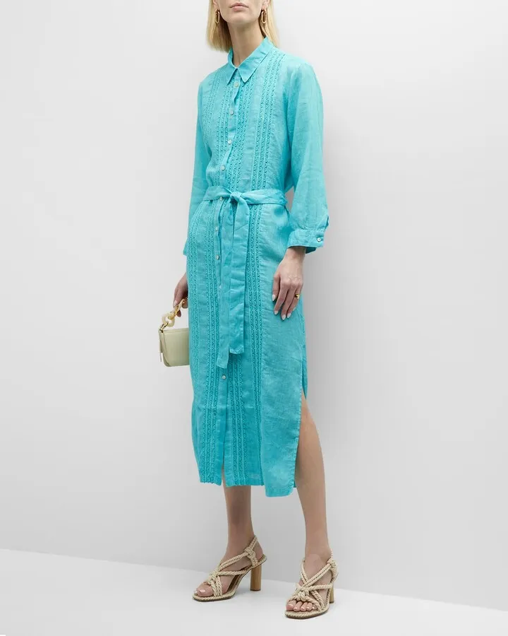 Belted Embroidered Linen Shirtdress