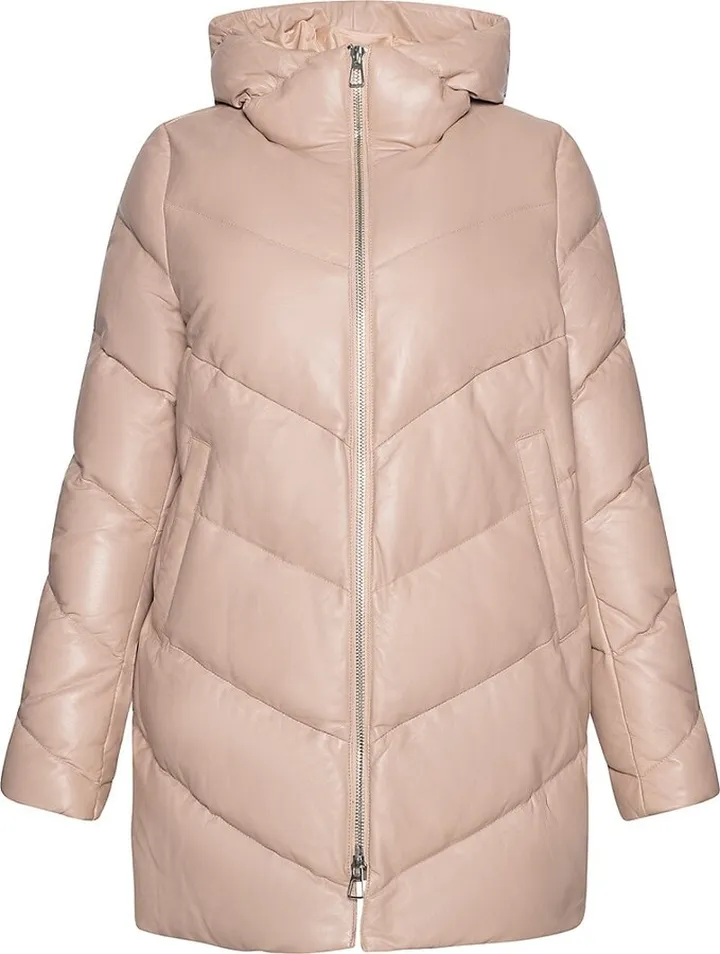 Down Leather Longline Puffer Jacket