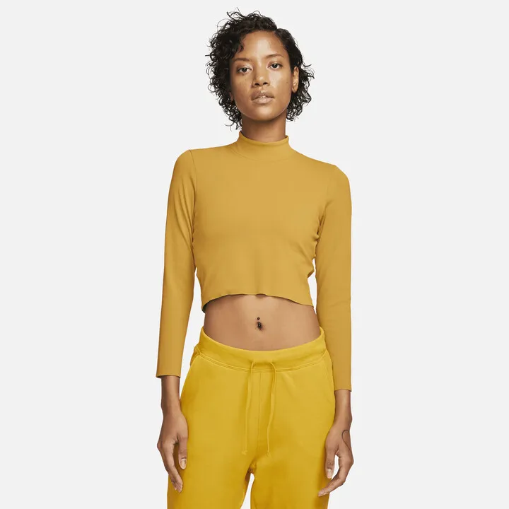 Women's Nike Yoga Dri-FIT Luxe Long Sleeve Crop Top in Brown