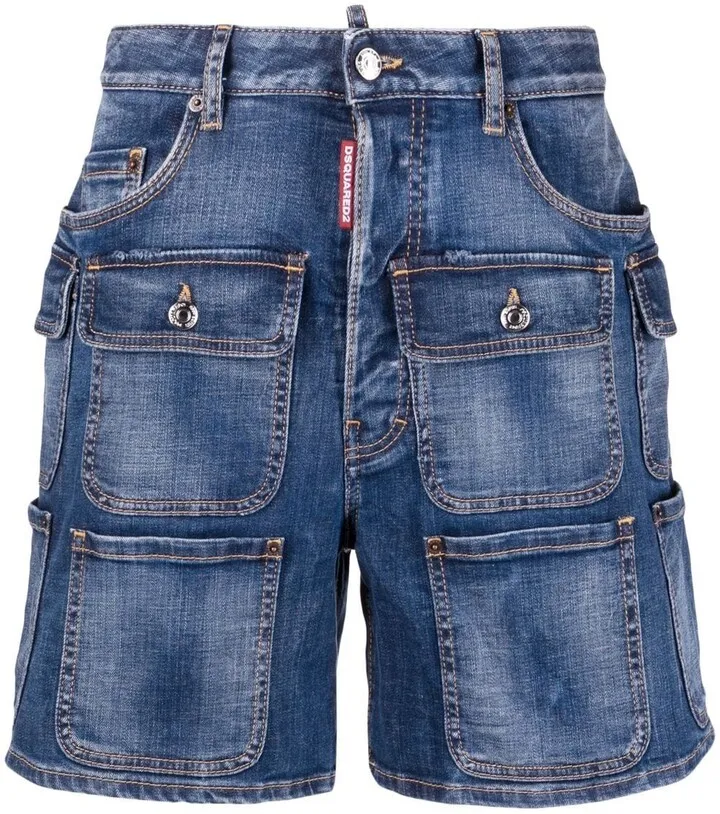 Bleach-Effect Denim Shorts