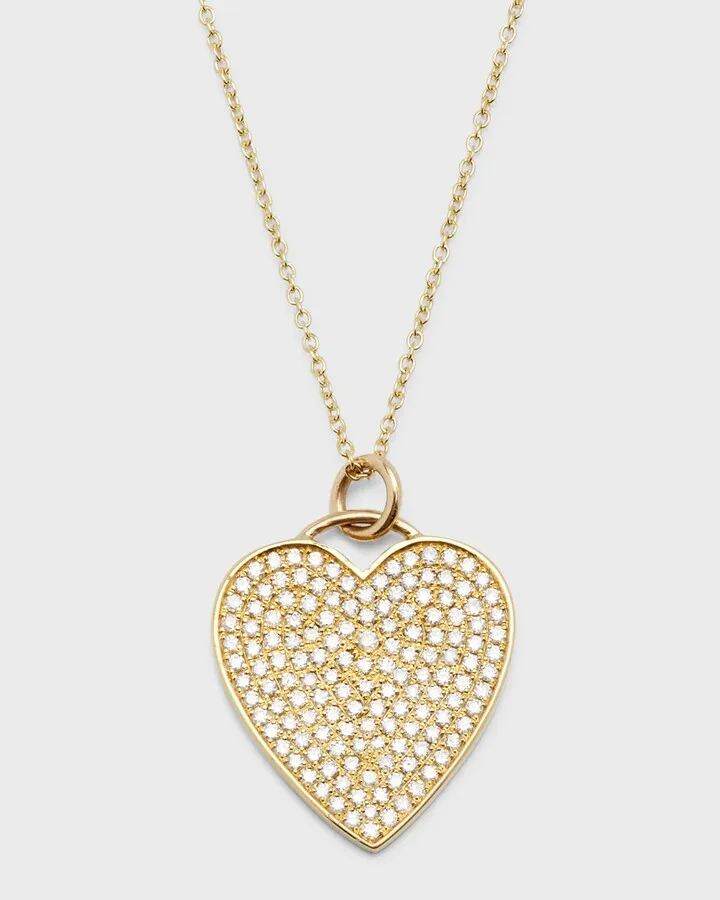 Yellow Gold Pave Diamond Heart Pendant Necklace