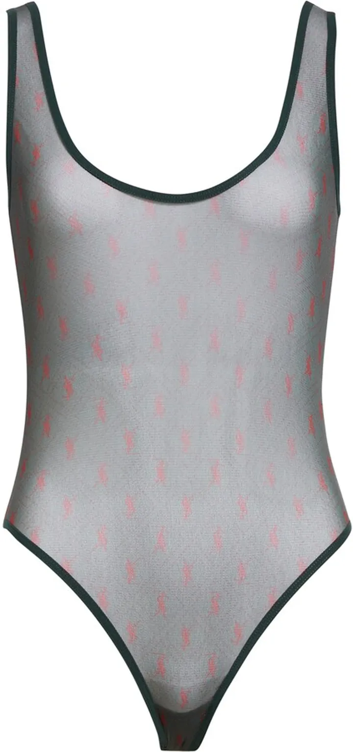 YSL Logo Print Tulle Bodysuit