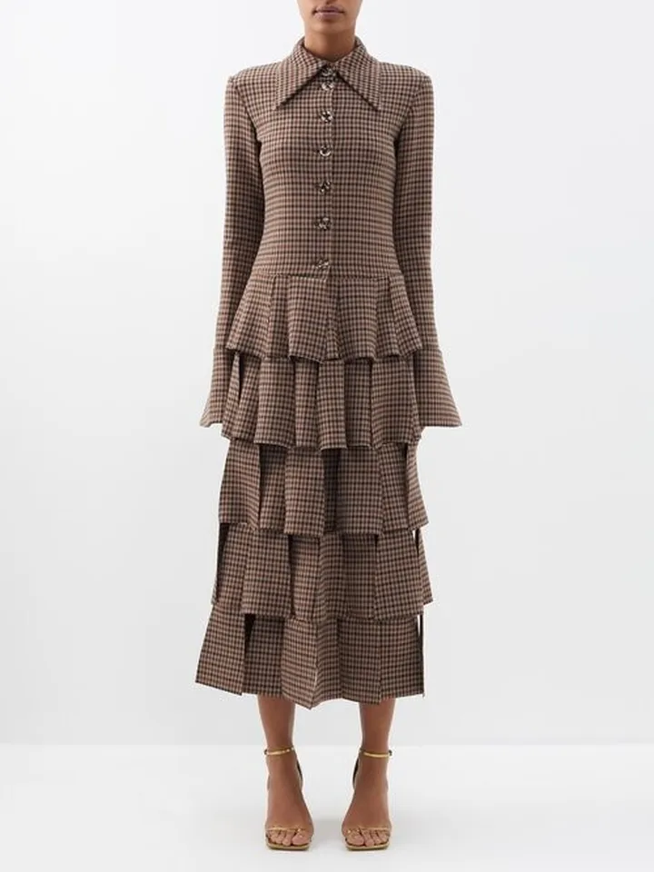 Cutout Panelled Checked-twill Midi Dress