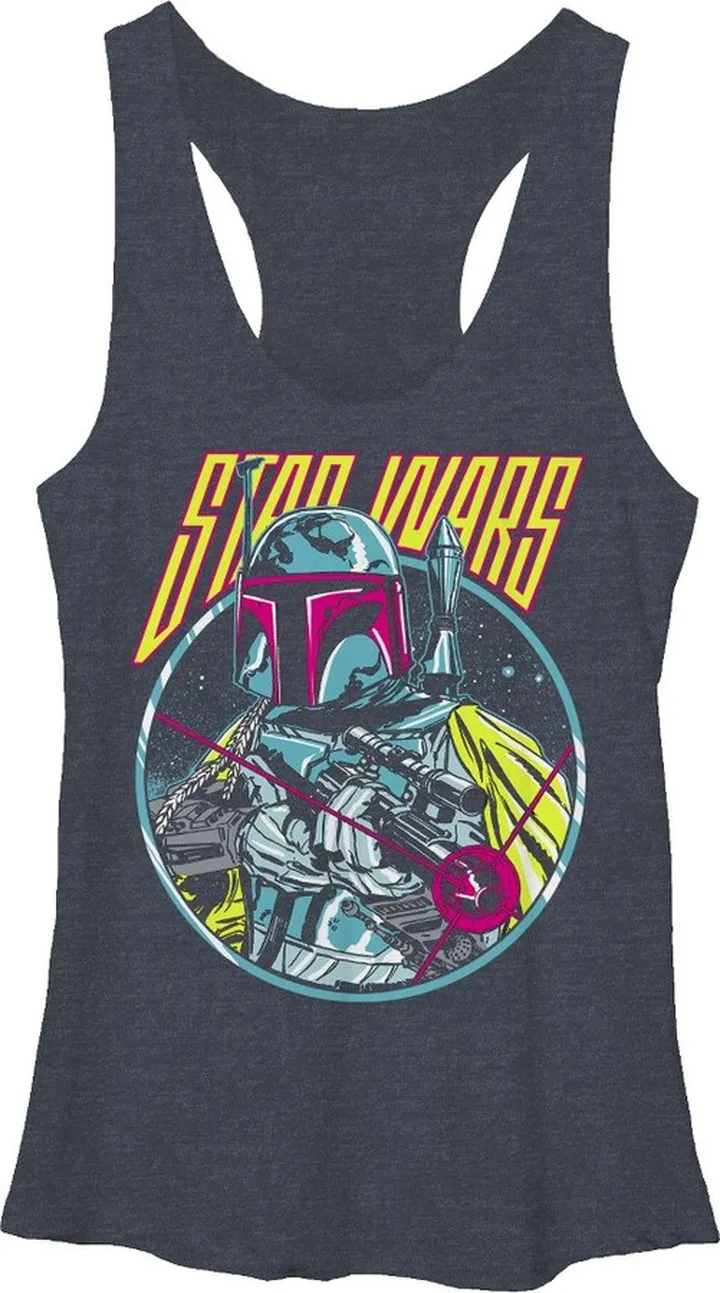 Women's Star Wars Boba Fett Blaster Racerback Tank Top - Navy Blue Heather - Small