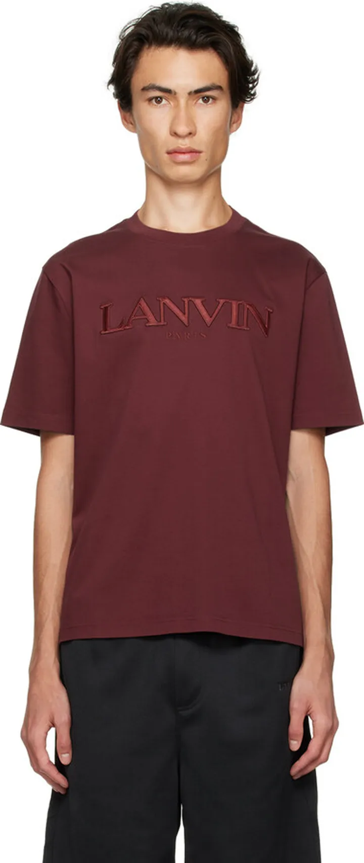 Lanvin Burgundy Embroidered T-Shirt
