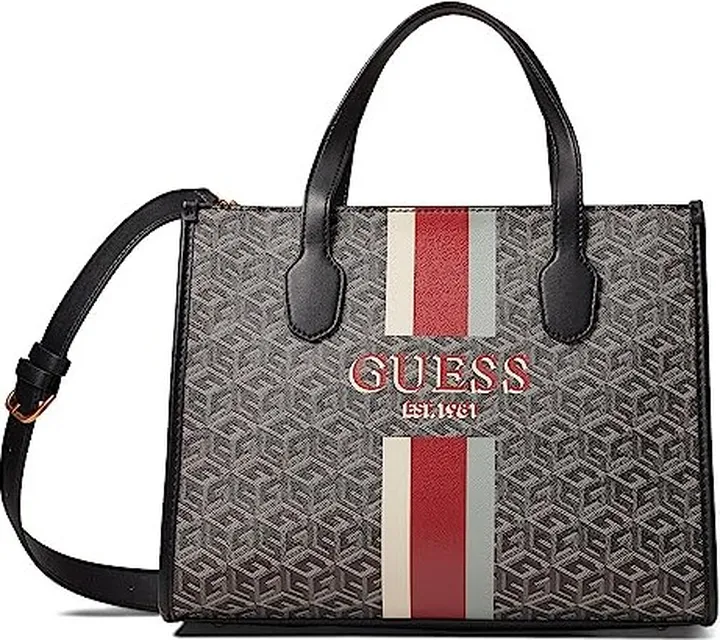 GUESS Silvana Small Tote (Charcoal Logo) Handbags