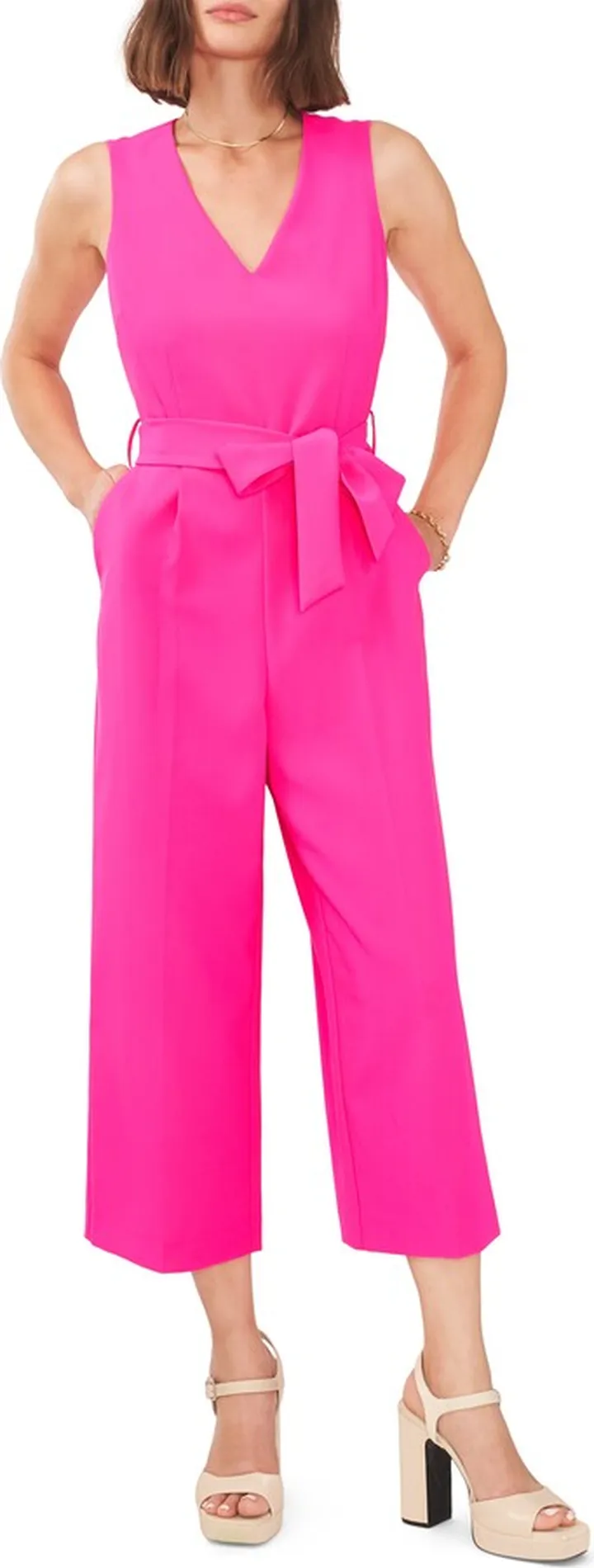Tie-Waist Cropped Jumpsuit