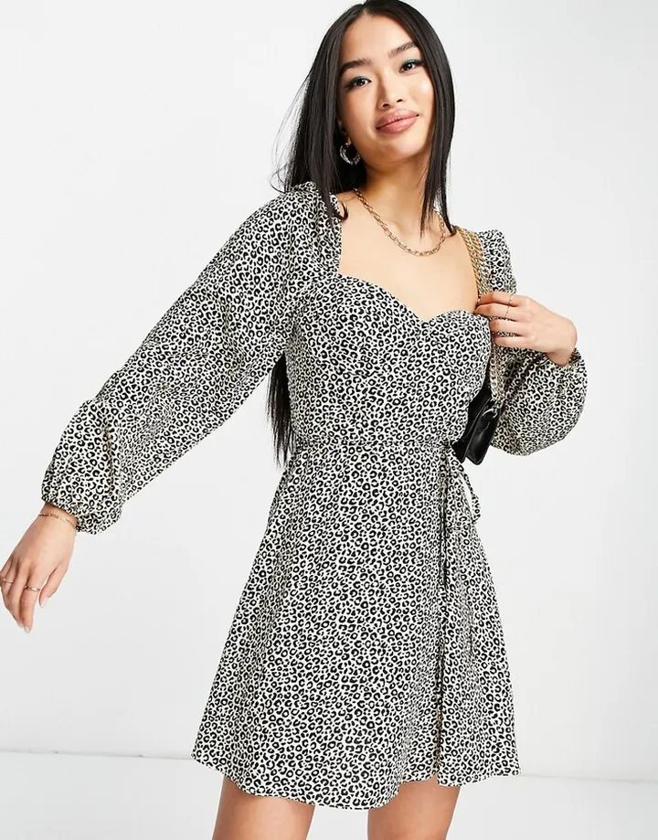 ASOS DESIGN milkmaid corset detail mini dress in animal print