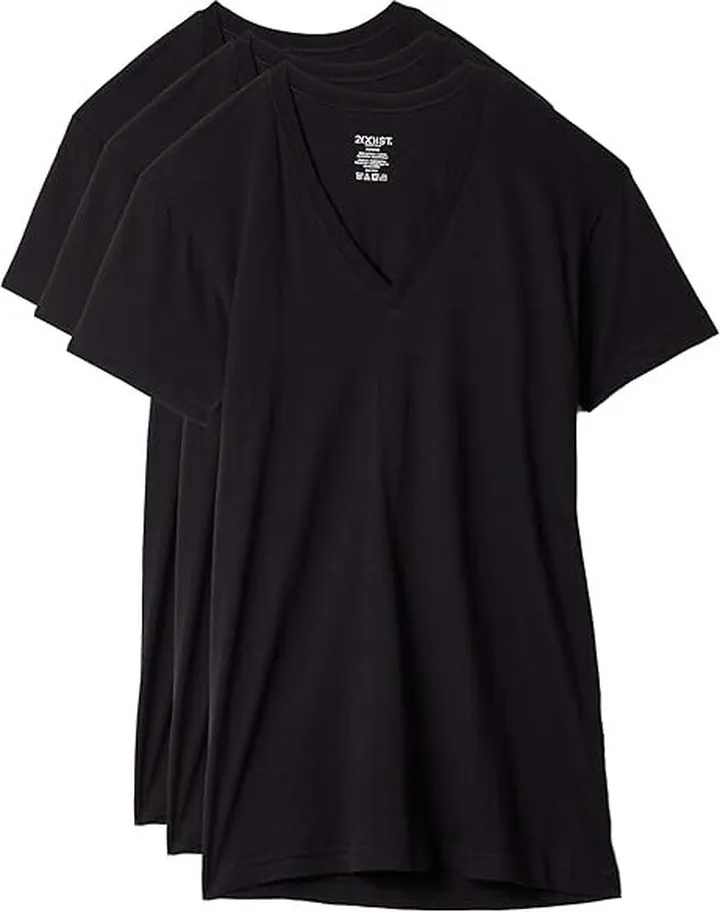 2(X)IST 3-Pack ESSENTIAL Slim Fit V-Neck T-Shirt (Black) Men's T Shirt