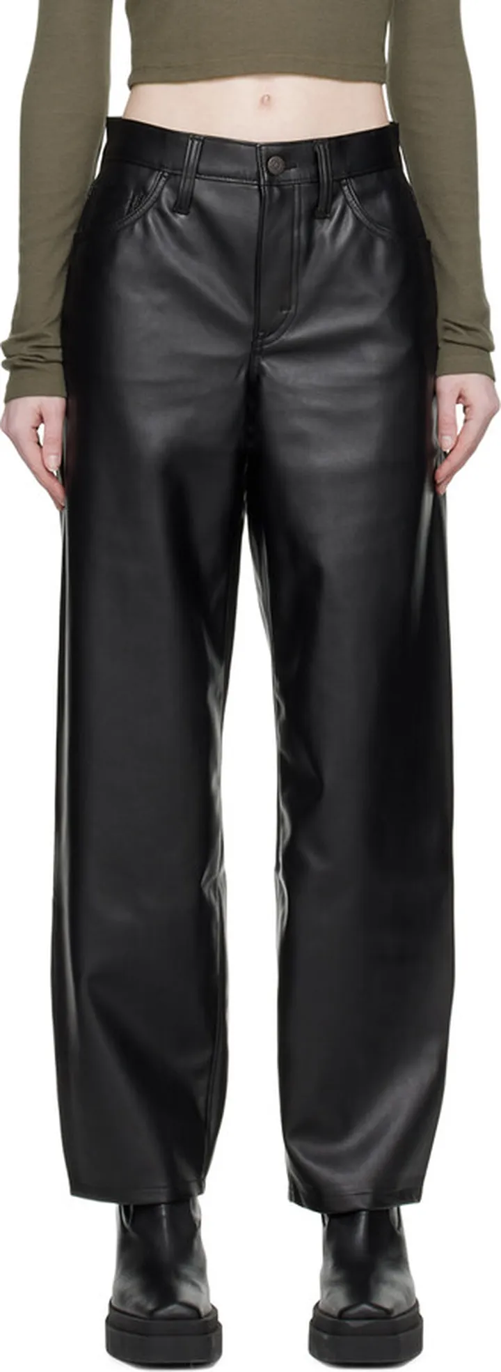Levi's Black Baggy Dad Faux-Leather Trousers