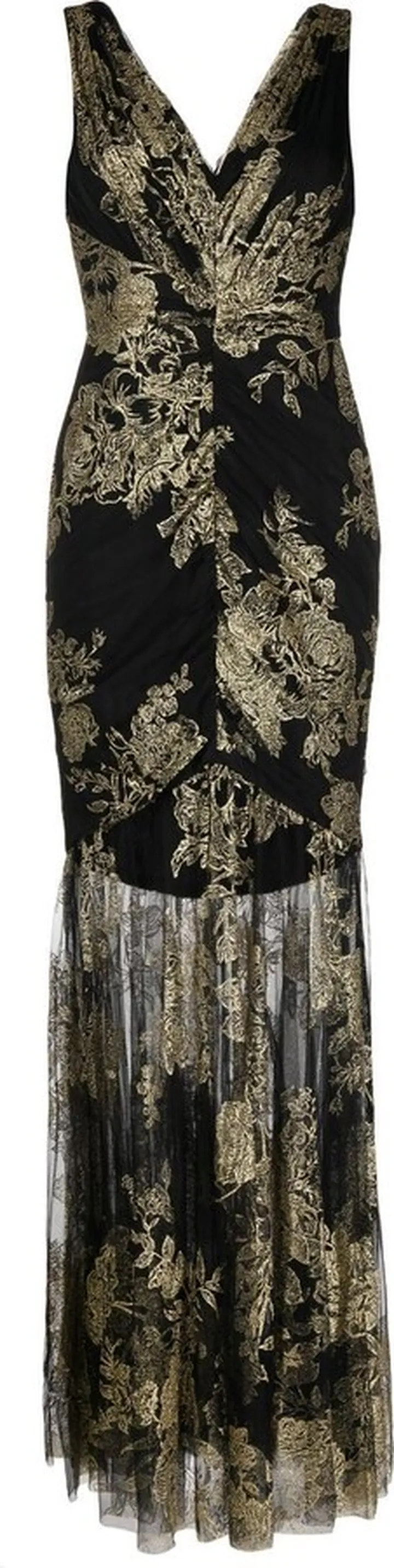 Leaf-Embroidered Ruched Gown