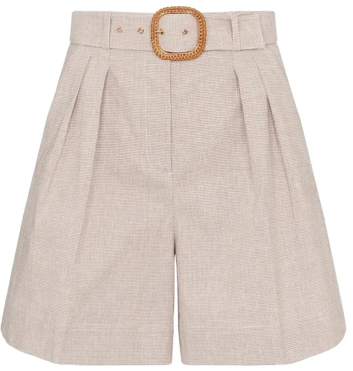 Zohra belted cotton and linen shorts
