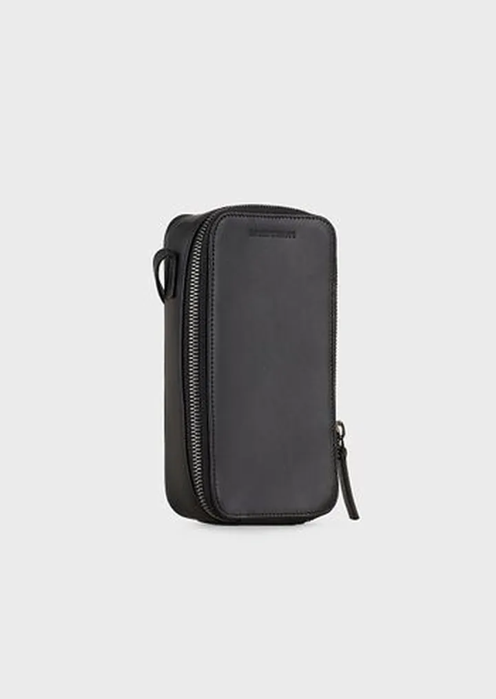 Leather iPhone case with logo and strap