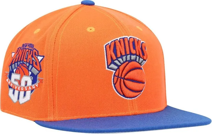 Men's Mitchell & Ness Orange and Blue New York Knicks Hardwood Classics 50th Anniversary Team Side Fitted Hat
