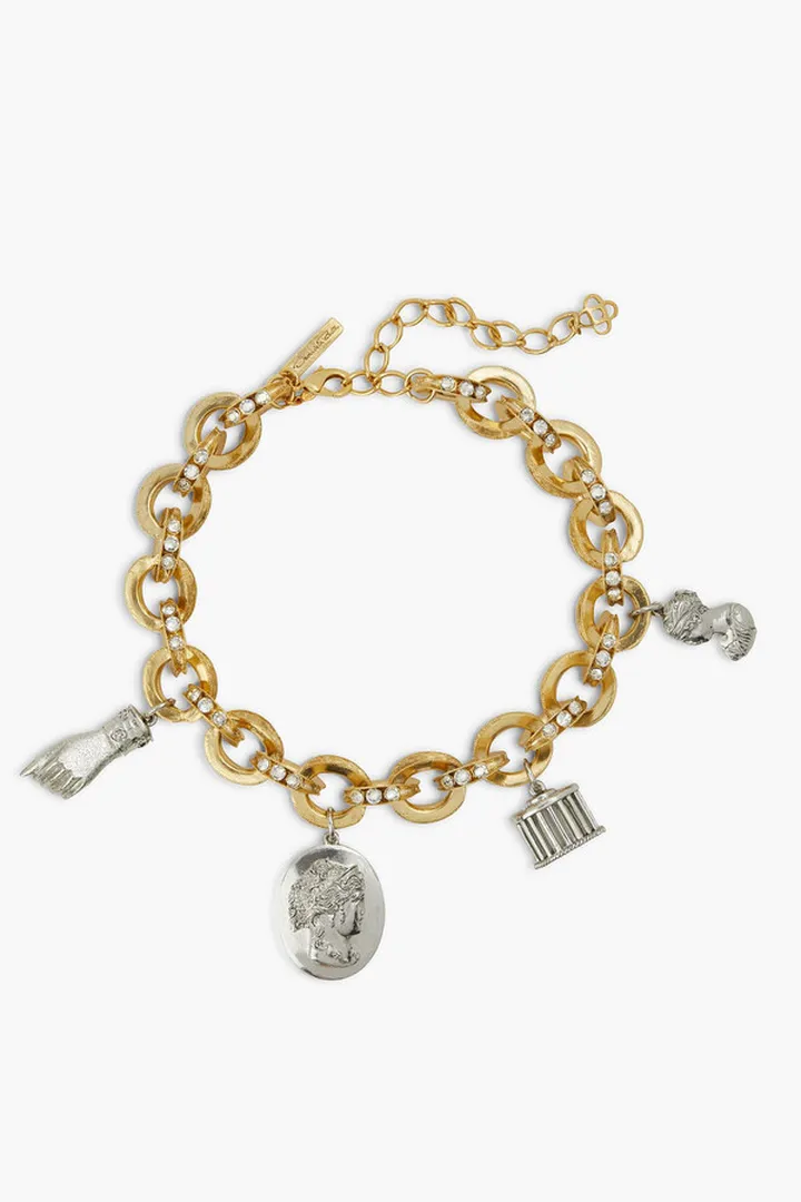 Charm silver and gold-tone crystal necklace