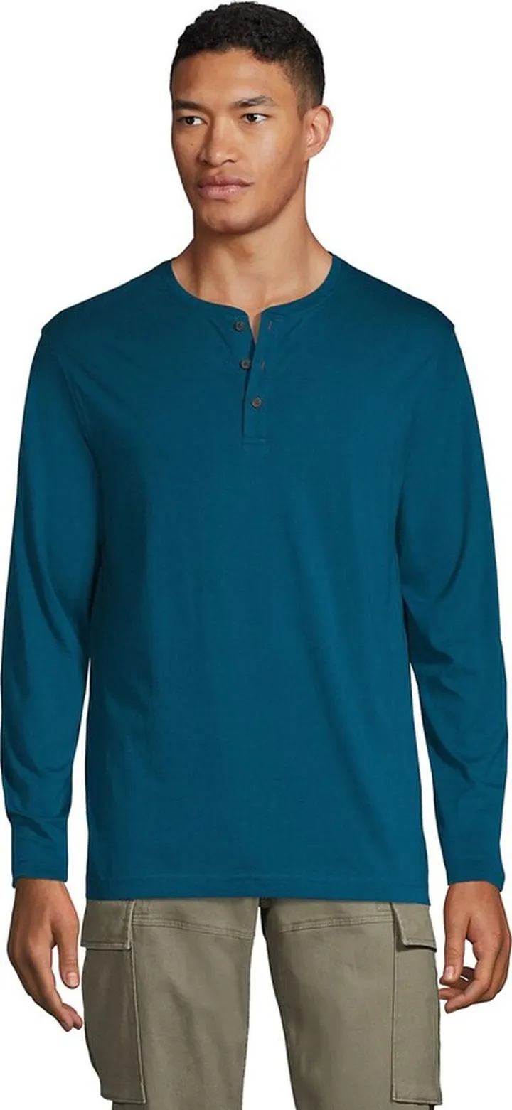 Lands' End Men's Supima Jersey Long Sleeve Henley - Medium - Baltic Teal