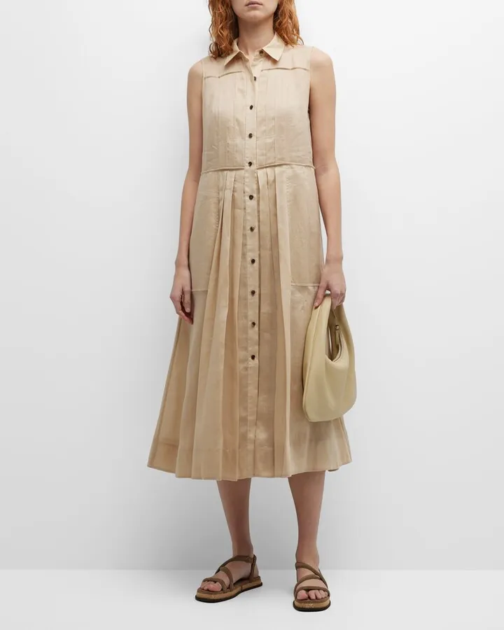 Sleeveless Pintuck Shirtdress