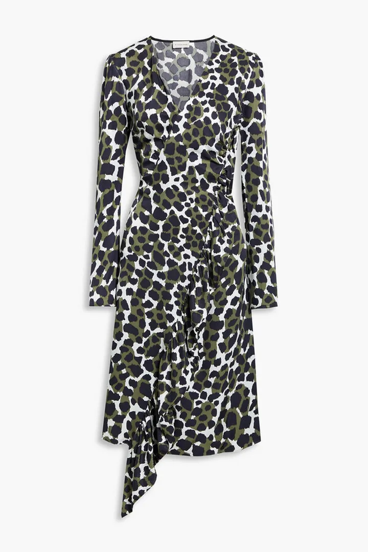 Orixt ruffled leopard-print satin midi dress