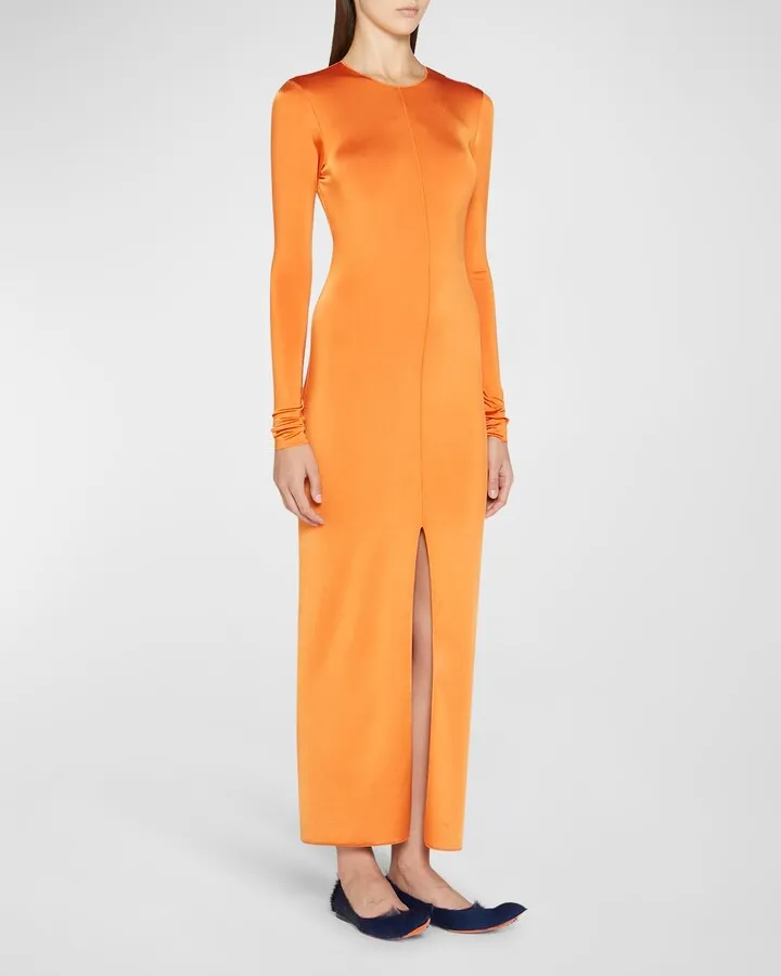 Long-Sleeve Slits-Hem Maxi Dress