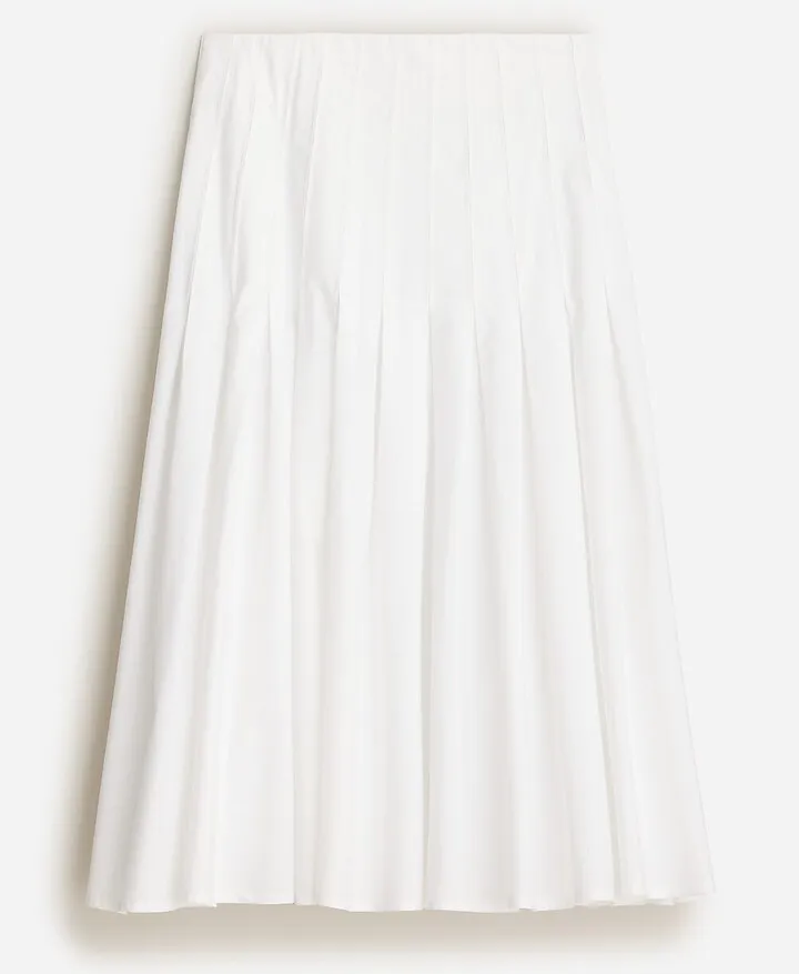Pleated cotton poplin midi skirt