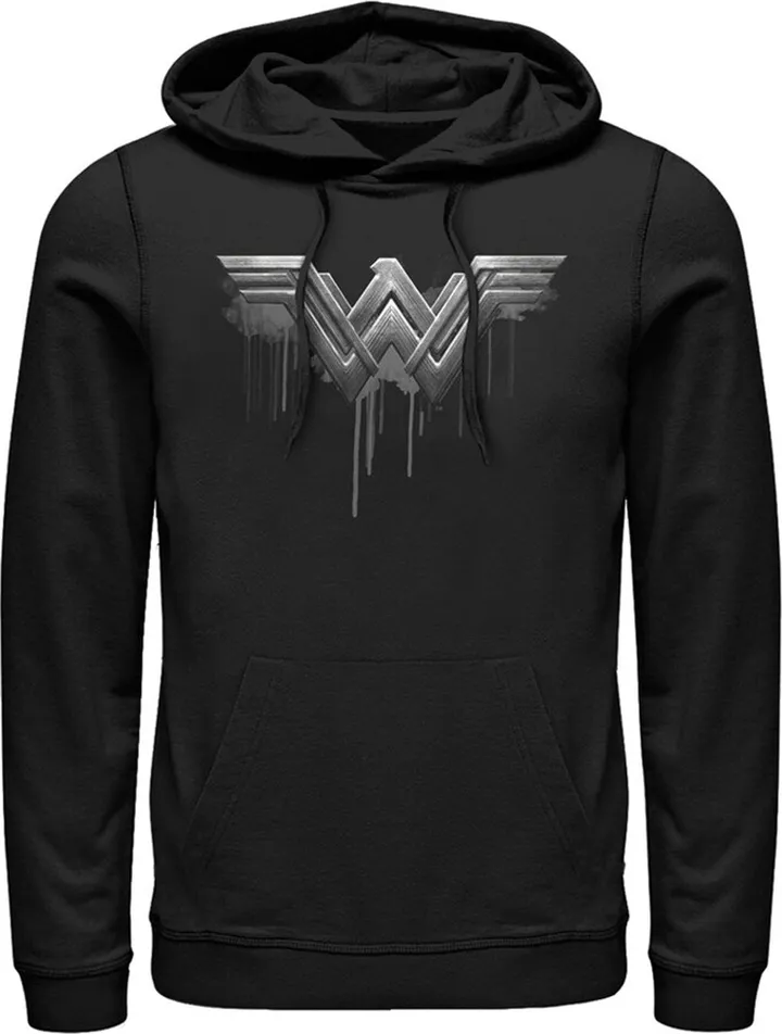 Men's Zack Snyder Justice League Wonder Woman Silver Logo Pull Over Hoodie - Black - Large