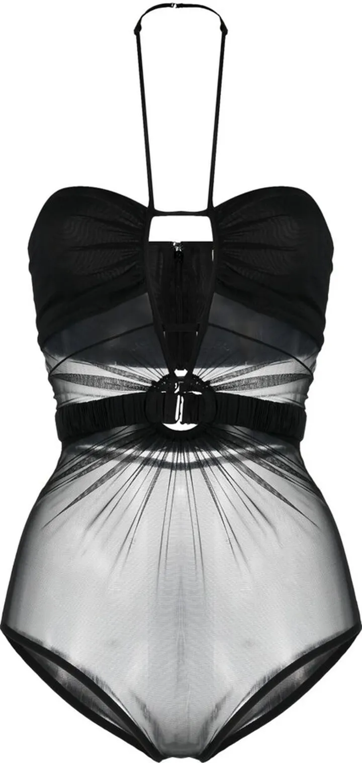 Sheer-Panel Halterneck Bodysuit