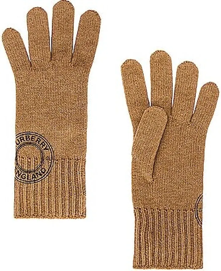 Burberry Graphic Logo Cashmere Gloves in Tan