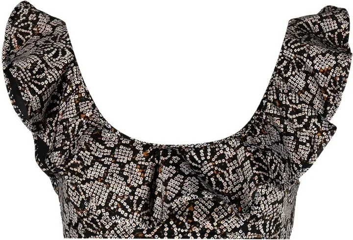 Pattern-Print Frill Trim Bikini Top