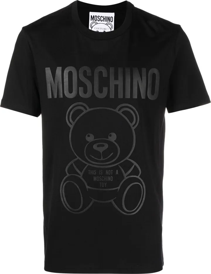 Black Teddy Bear Logo Cotton T-Shirt