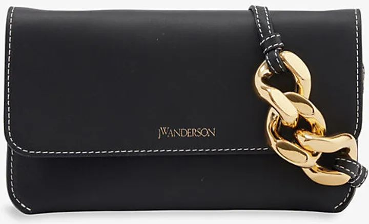 Black Chain Logo-print Leather Pouch