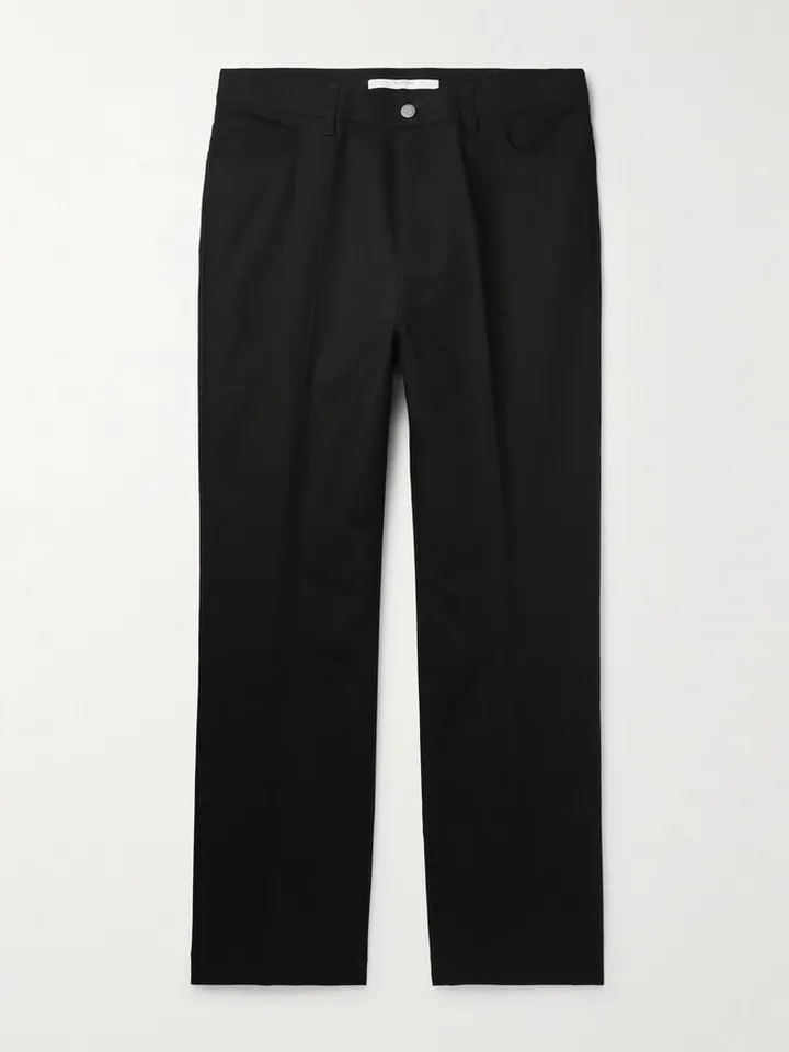 Straight-Leg Pleated Cotton Trousers