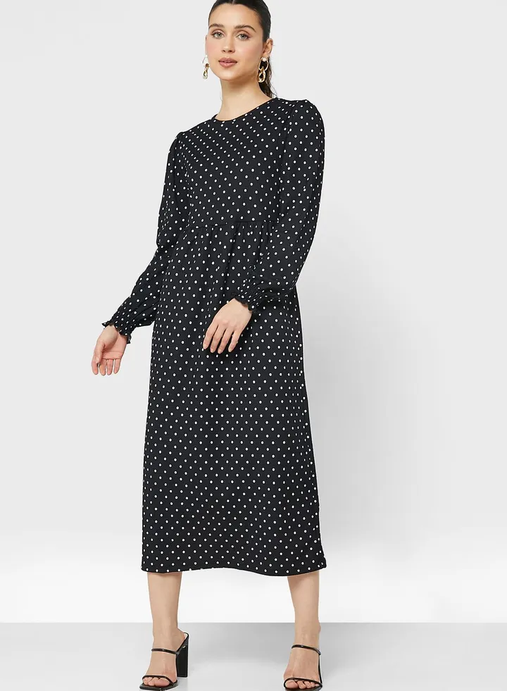 Polka Dot Puff Sleeve Dress